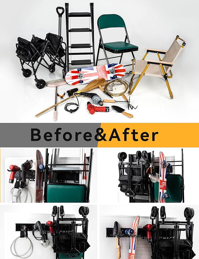 48 Inches Garden Tool Organizer Wall Mount Max Load 660lbs Garage Storage and Organization, with 13 PCS Adjustable Garden Tool Hanger Rack, Yard Shed and Power Tool Organizer Rack
