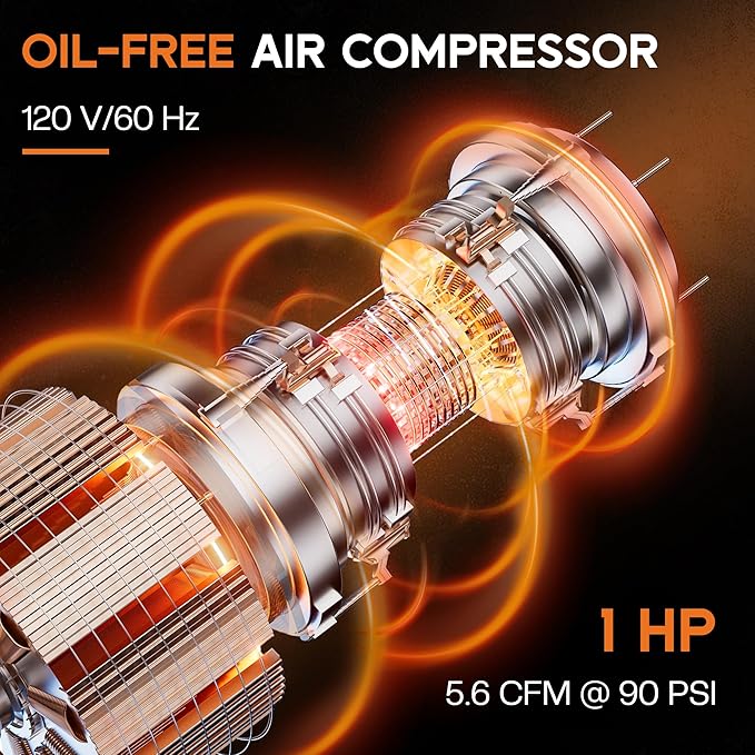 Albott 8 Gallon Air Compressor with Automatic Drain Valve, 1.0 HP Oil-Free Air Compressor Tank with Wheels, 70 dB Noise Level, Fit for Auto Repair, Tire Inflation, Spray Painting