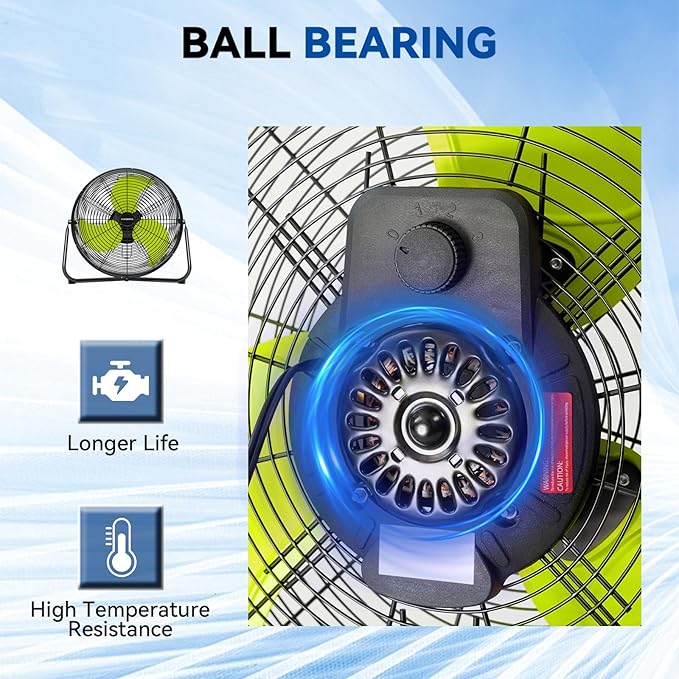 20" High Velocity Floor Fan, 5300 CFM Heavy Duty Industrial Floor Fan, 3 Speed, 360 Degree Tilt, Quiet Operation for Warehouse, Basement, Factory, Barn, Garage - UL Safety Listed