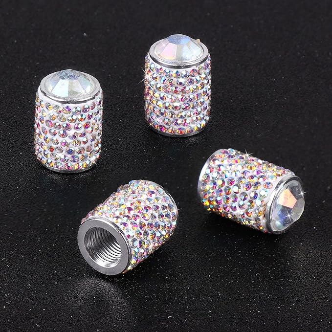 ToBeQueen Bling Colorful Tire Valve Caps, 4 Pack Handmade Crystal Rhinestone Color Bling Tire Caps Universal Dustproof Colorful Bling Car Accessories for Car/SUV/Motorcycle/Bike(AB Color)