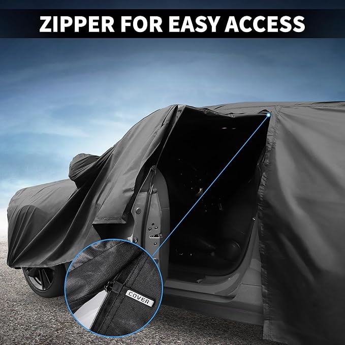 X AUTOHAUX Car Cover Outdoor Waterproof Sun Rain Snow Hail Protection with Left Side Door Zipper 210D-PU for Ford Explorer