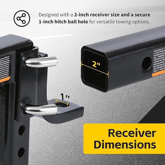 MaxxHaul Adjustable Ball Mount, 5,000 lb Towing Capacity with 8‑Position Height Adjustment, Fits 2" Receivers, Heavy‑Duty Steel Tow Hitch with Dual‑Pin System (70067)