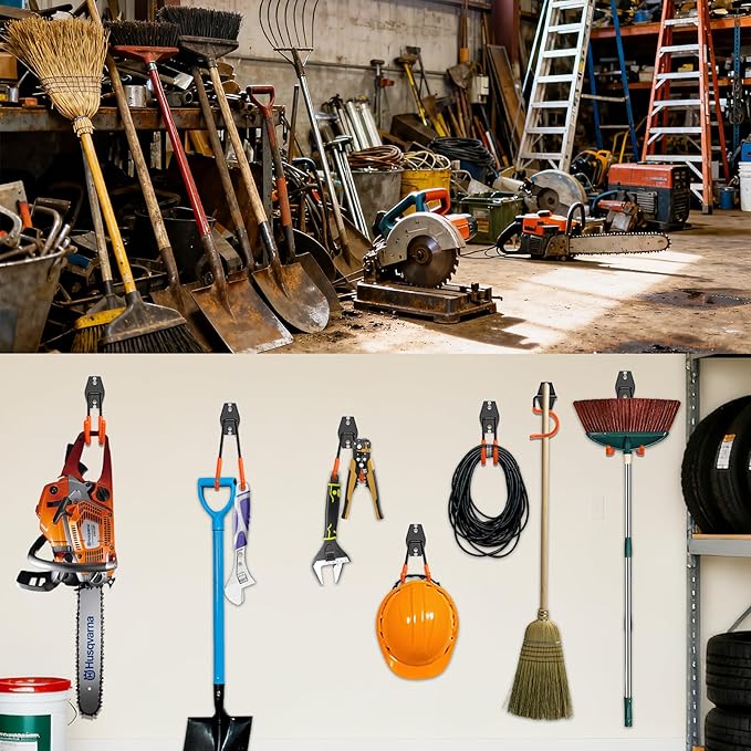 Steel Garage Storage Hooks - 16 Pack Anti-Slip Coating，Heavy Duty Steel Hooks for Hanging Power and Garden Tools，Ladders, Hose, Bikes, Ropes, Bulk Items, and More Hooks