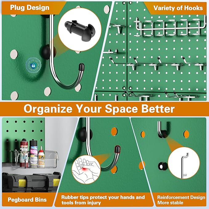 PegBoard, 68PCS Heavy Duty Metal Pegboard with Hooks, Heavy Duty Peg Board for Walls Home, Garage Tool Storage, Workbench, Craft Room, Kitchen