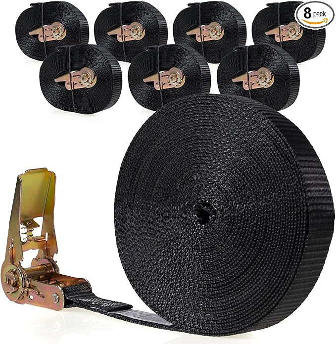 US Cargo Control Endless Ratchet Straps 1 Inch x 30 Foot (8 Pack), Hookless Ratchet Straps 30 FT, 1,500 LBS Break Strength, 1 Inch Tie Downs for Motorcycles, Bikes, Pallets, Kayaks, and Bundling