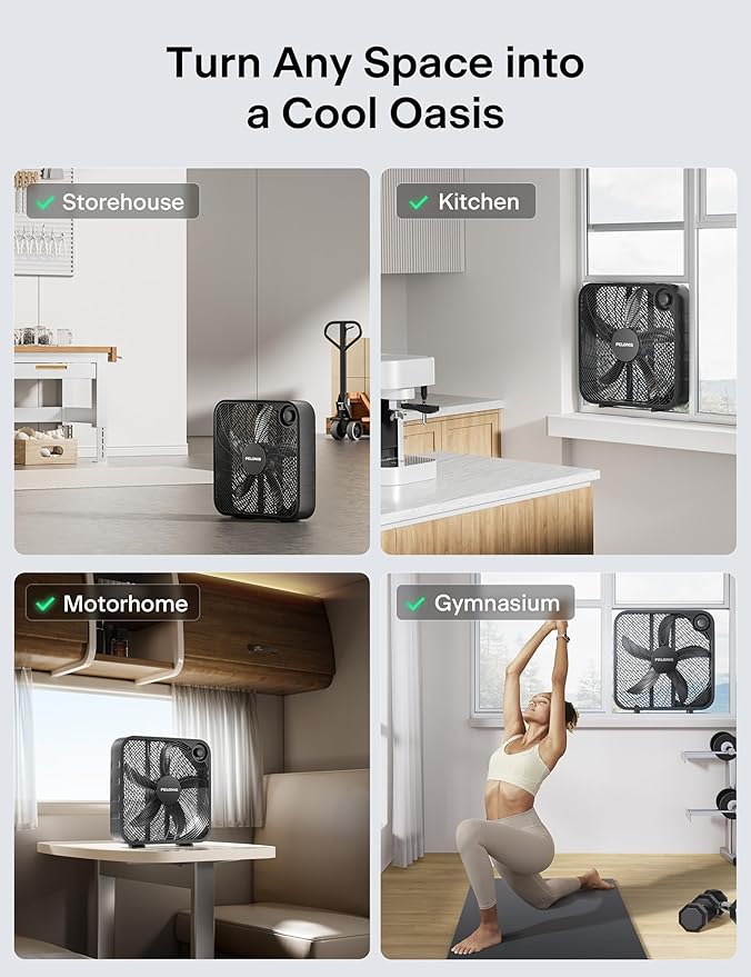 PELONIS 20 Inch Box Fan for Bedroom– 3 Speeds, 25ft/s, Floor Fan, Window Fan, Table Fan, Desktop Fan with Superior Air Throw (2295 CFM), Lightweight, 5 Blades, suitable for Office, Living Room, Garage