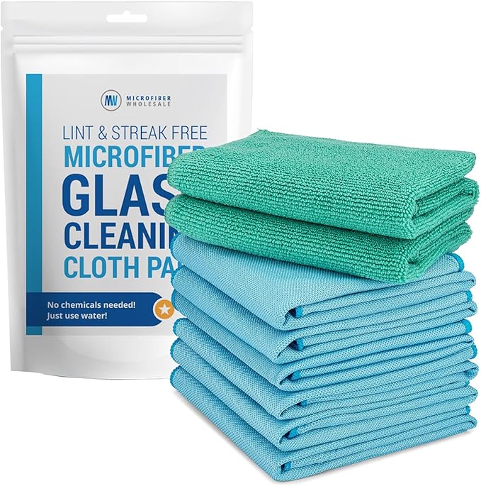 Claro 2 Step Glass Cleaning Cloth 8-Pack – Green Wet & Blue Dry Microfiber Towels Cleaning for Windows, Mirrors & Glass - Streak and Lint Free Cloth for Home, TV, Shower - Machine Washable