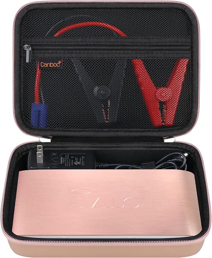 Canboc Carrying Case for Halo Bolt 58830/57720/44400/ACDC Max 55500 mWh Portable Car Jump Starter, Phone Laptop Charger Power Bank Holder for Jumper Cable, AC Wall Charger, Rose Gold