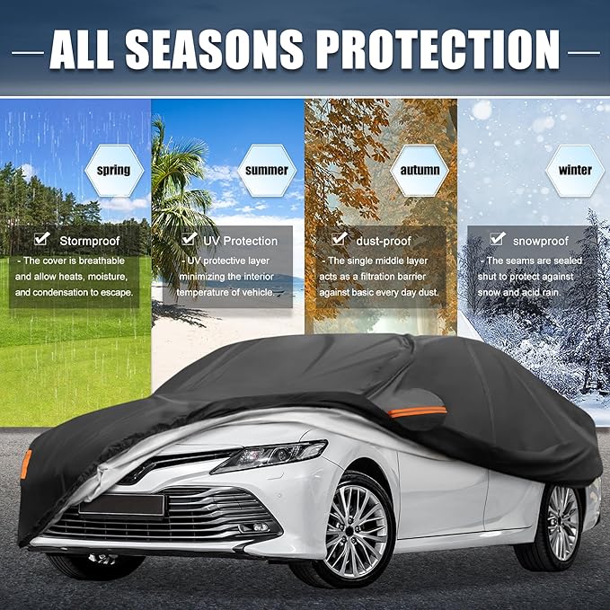X AUTOHAUX Car Cover for Toyota Camry 2007-2022 Aluminum Film Outdoor Waterproof Sun Rain Snow Hail Protection with Driver Door Zipper