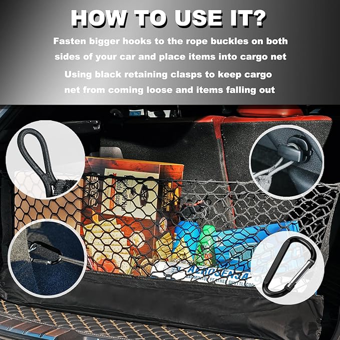 Envelope Style Cargo Net Compatible with Toyota RAV4 2026 Trunk Car Rear Tailgate Touring Netting Upgraded