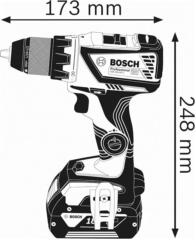 Bosch Professional 18V System GSR 18V-60 C cordless drill driver (max. torque of 60 Nm, excluding batteries and charger, in carton)