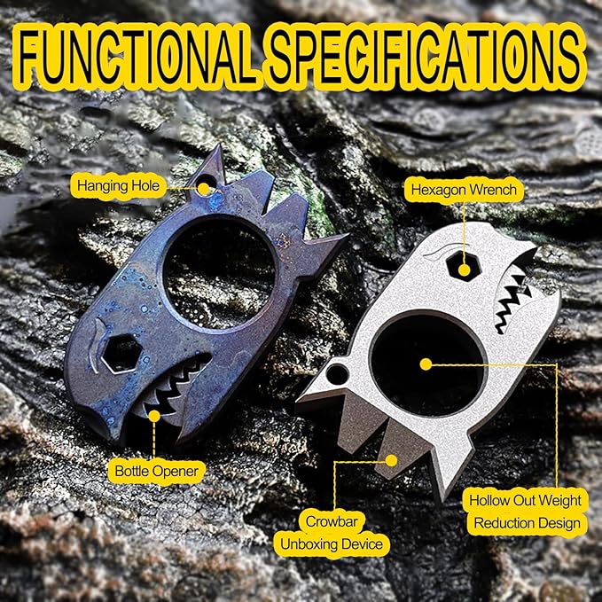 EDC Pry Bar with Bottle Opener Wrench Titanium Prybar Multi Tool Shark Pocket Crowbar - Your Versatile Companion for Everyday Carry and Camping Accessories (Blueing)