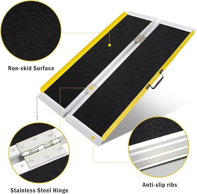 Portable Wheelchair Ramp 4FT, Foldable Ramps for Wheelchairs, Aluminum Handicap Ramp with Non-Slip Surface, Wheelchair Ramps for Home Steps, Stairs, Doorways, Curbs, 800LBS Capacity, FSA HSA Eligible