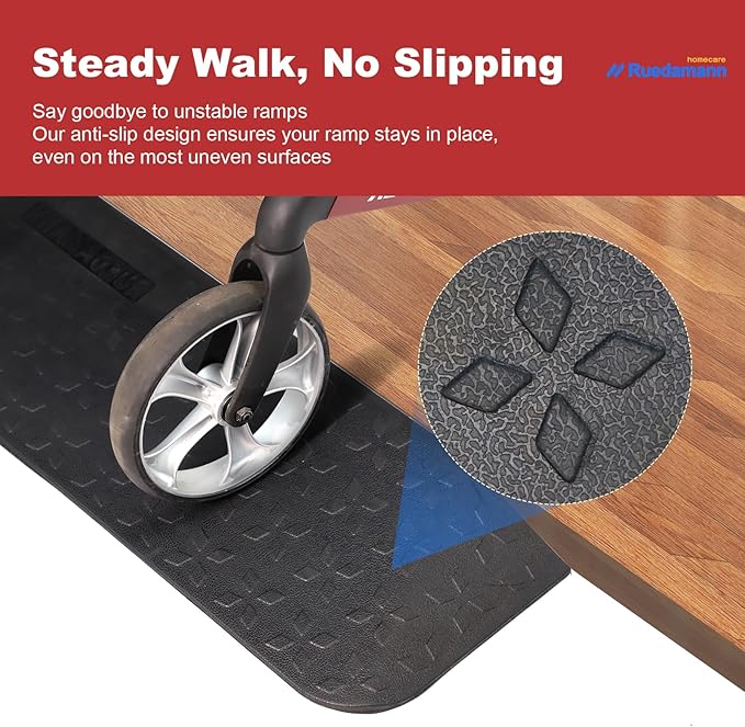 Ruedamann 2" Rise Rubber Threshold Ramp, 42.9" Wide Wheelchair Ramp, 2200 Lbs Capacity, Entry Ramp, Curb Ramp with Non-Slip Surface, for Wheelchairs, Scooter, Power Chairs, Driveways