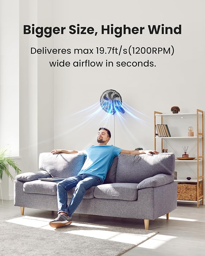 Koonie 12 Inch Wall Mount Fan, Quiet Wall Fan with Timer, 9.8ft Wired Remote, 80° Oscillation, 100° Adjustable, 3 Speeds High Velocity for RV Bedroom Kitchen Office Garage