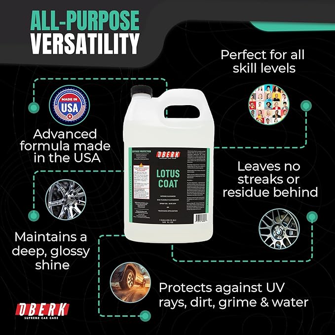 Oberk Lotus Coat SiO₂ Spray Sealant – High Gloss Spray for Cars – Touchless or Wipe-On – Protects Paint, Wheels & Glass – Safe for Coatings – Easy Car Wax Alternative (128 oz)