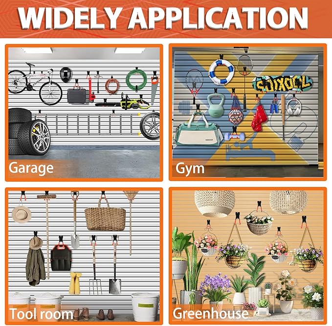 3-H Slatwall Hooks 14 Pack Heavy Duty Multi Sizes, Slatwall Accessories & Hangers Compatible with Proslat Handiwall Crownwall StoreWALL, Garage Slat Wall Hooks for Tools & Daily Items(Orange)