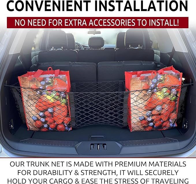 Envelope Style Trunk Cargo Net with 3 Pockets for Ford Explorer 2020-2026 - Car Accessories - Premium Trunk Organizers and Storage - Cargo Net for SUV - Vehicle Carrier Organizer for Ford Explorer