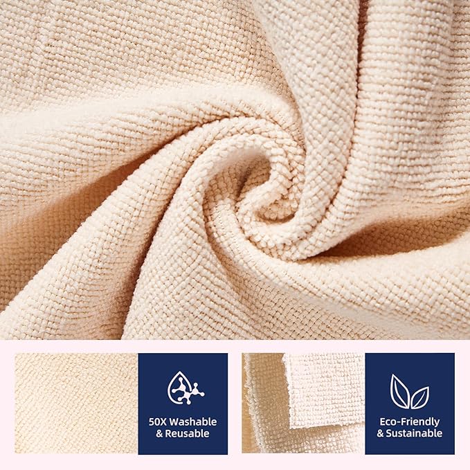 & PLUSH Microfiber Cleaning Cloth Roll - 50 Pack, Tear Away Microfiber Towels, 12" x 12", Reusable, Washable, Streak Free, Ultra Absorbent Dish Rags for Car, Home, Garage or Shop (Beige)