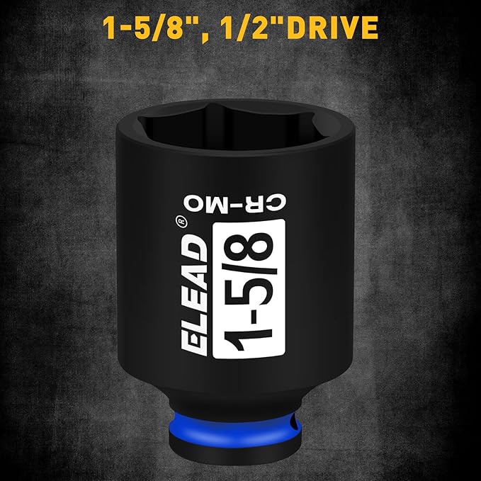 ELEAD 1/2" Drive Deep Impact Socket, 1-5/8 inch SAE 6 Point 1/2-inch Drive Impact Axle Nut Sockets, CR-MO Nut Socket Set, Oil Filter Sockets, Tools for Easy Removal of Axle Shaft Nuts