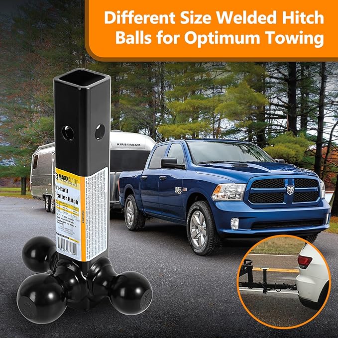 MaxxHaul 70270 Trailer Hitch Hollow Shaft Triple Ball Mount - Black