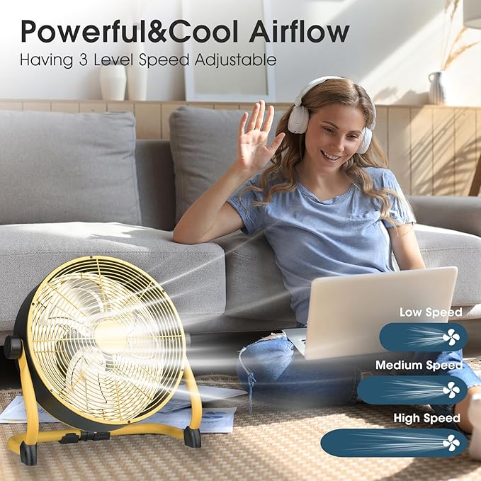 12 Inch High Velocity Floor Fan, Heavy Duty Metal Industrial Fans with 3 Speeds, Portable Fan with Adjustable 360° Head Tilt