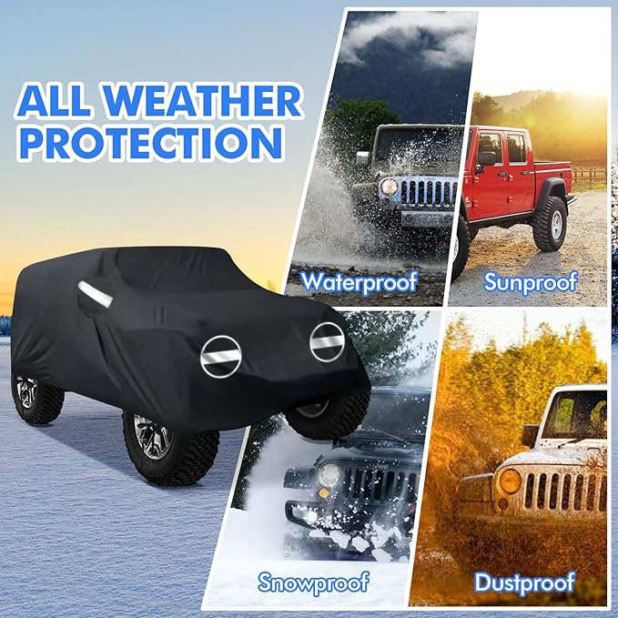 NEVERLAND Car Covers for Jeep Wrangler 2 Door Waterproof Car Covers, All Weather Protection Jeep Sun Rain Protection for Wrangler 2 Door Fits JK JL 2007-2025 Outdoor Covers Black