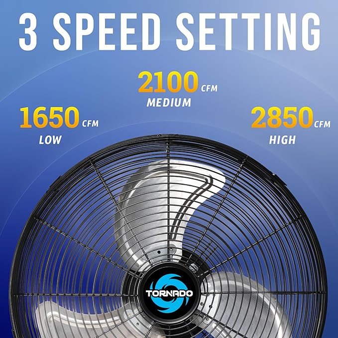 Tornado - 16 Inch Pro Series Oscillating Wall Mount Fan - High Velocity Heavy Duty Metal Wall Mount Fan for Industrial, Commercial, Residential, and Greenhouse Use - UL Safety Listed