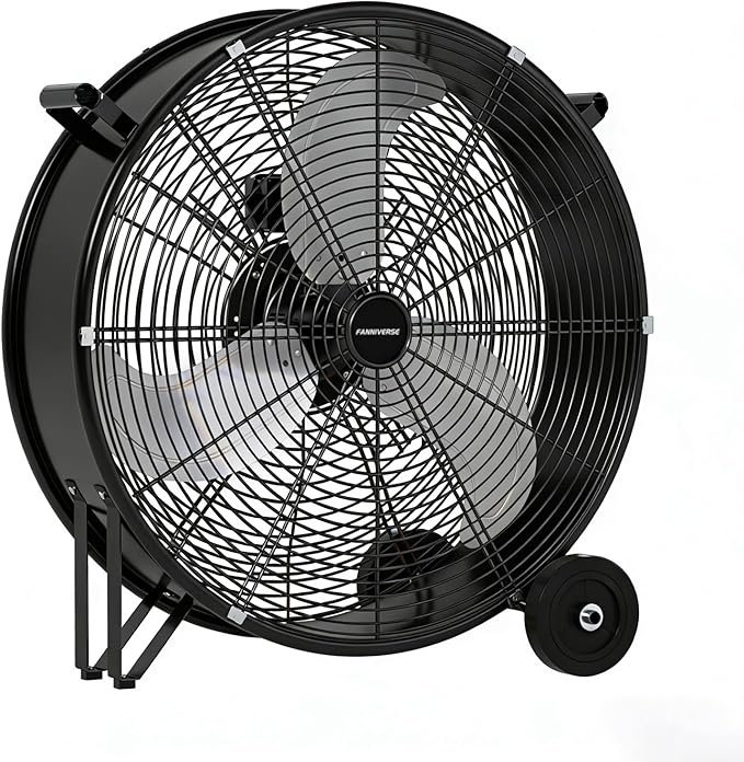 30 Inch Industrial Drum Fan 14000 CFM Ultra High Velocity Floor Fan for Large Warehouse, Shop & Gym - 3-Speed Heavy Duty Metal Cooling Fan with 360° Tilt, Rolling Wheels & UL Safety Listed