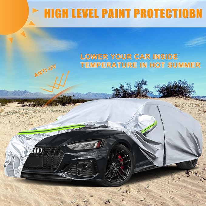 Waterproof Car Covers Replace for 2007-2025 Audi A5/S5, 6 Layers Silver All Weather Custom-fit Car Cover with Zipper Door & Windproof Bands for Snow Rain Dust Hail Protection