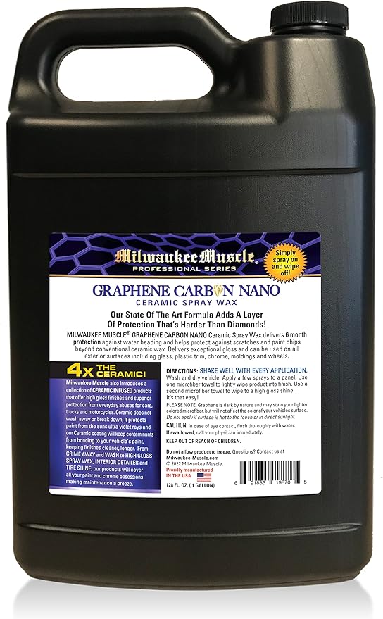 128oz Graphene Ceramic Coating Detail Wax 6 Month Protection Against Scratches, Swirls, Paint Chips, No Buff, Insane Shine, & Stronger than Car Wax, Includes Empty 22oz Spray Bottle