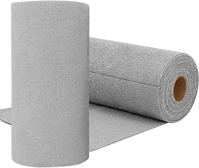 75 Pack Microfiber Cleaning Cloth Roll,Reusable Tear Away Microfiber Towels,Washable Ultra Absorbent Rags Drying Dishcloths for Car,Home,Garage or Shop(Grey)