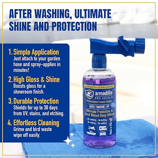 Professional Ceramic Sealer – Ultimate Protection & Just Waxed Deep Shine – Spray-On Hydrophobic Ceramic Coating for Cars, Boats & RVs (12 oz Hose-End Sprayer)