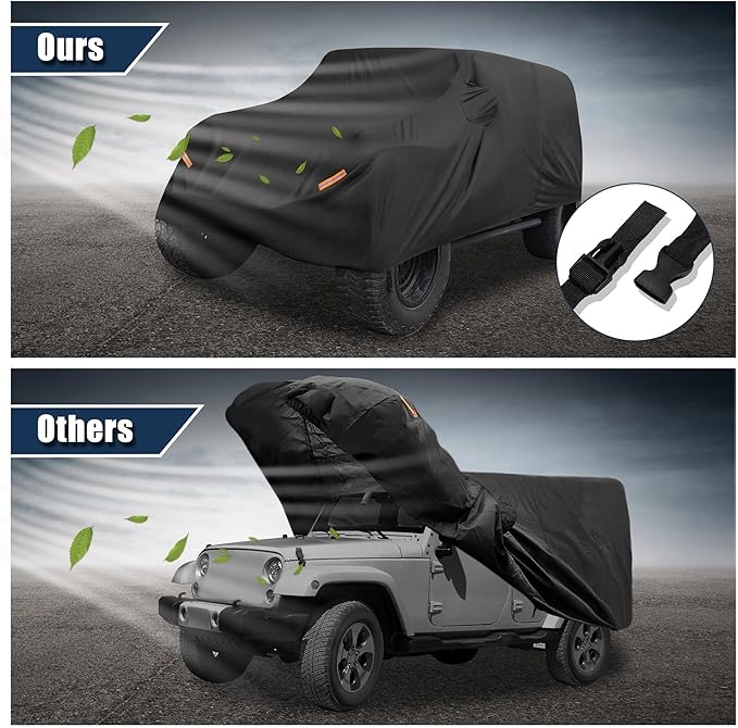 X AUTOHAUX Car Cover for Jeep Wrangler JK JL YJ TJ 4 Door 2007-2021 Outdoor Waterproof Sun Rain Dust Wind Snow Protection w/Driver Door Zipper Black