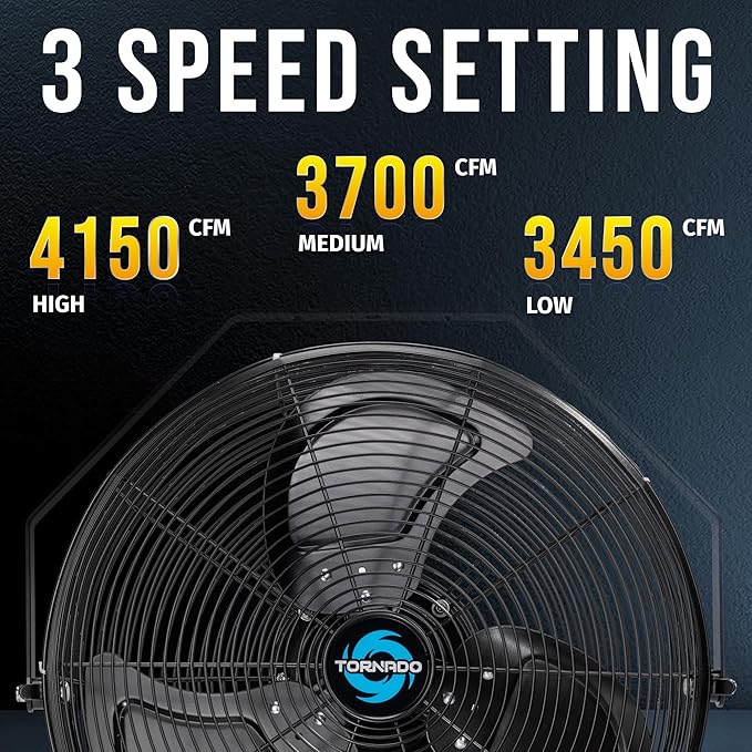 Tornado 2 Pack 18 Inch Outdoor Rated IPX4 Water-Resistant High Velocity Industrial Wall Mount Fan For Commercial, Industrial, Greenhouse Use 3 Speed 4150 CFM 1/6 HP 6.6 FT Cord UL Safety Listed