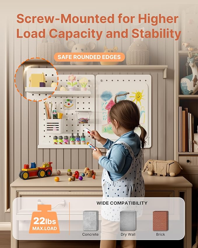 PEGZONE Pegboard Wall Organizer Combination Kit, Overall 25.4"x16.6" Metal Office Pegboard with 13 Accessories, Wall Mounted Peg board Display Panels for Home, Gaming Room, Garage (2Pcs,White)