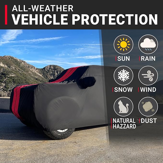 iCarCover Premium SUV Cover for 2006-2025 Mercedes-Benz GL-Class Heavy Duty Waterproof All Weather Automobiles Custom Full Exterior Indoor Outdoor UV Snow Rain Protection Covers (Stripe - Black/Red)