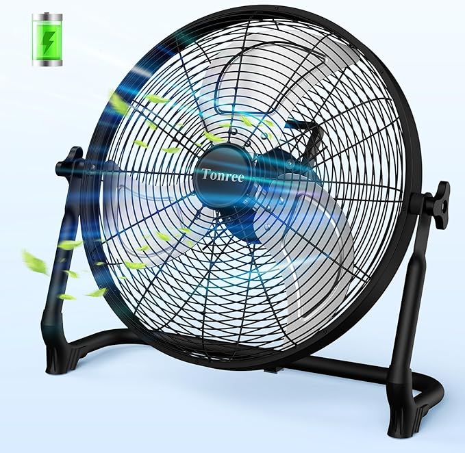 18" Portable Battery Operated Floor Fan, Hi-Velocity Rechargeable Cordless Fan, USB Phone Charge, 12-60H Runtime, Quiet, Wireless, Hi-Airflow, For Camping Home Gym Patio Outdoor Summer Gazebo