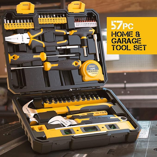 Hi-Spec 57pc Home Garage DIY Tool Kit Set. Complete Beginner Handyman and Home Mechanics Tool Box Set for Auto, Car, Bike and Household Repairs