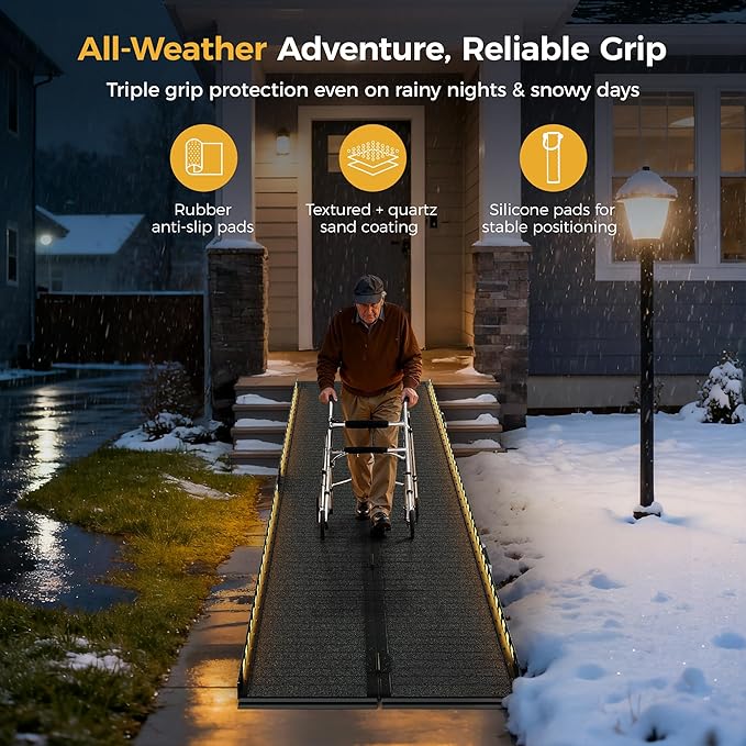 CAMMOO 10FT Portable Wheelchair Ramp-800LBS Heavy-Duty, High-Strength Aluminum Alloy with 4 Adjustable Legs, 4 Wheels, Triple Anti-Slip and Seamless Design, Ideal for Home Steps, Threshold, Doorways