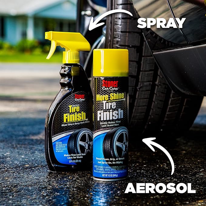 Stoner Car Care 91094-3PK More Shine Tire Finish – Tire Shine Spray Restores Deep Matte Black Finish with Long-Lasting Rain-Resistant Protection, Dry-to-Touch – 12 oz (Pack of 3)