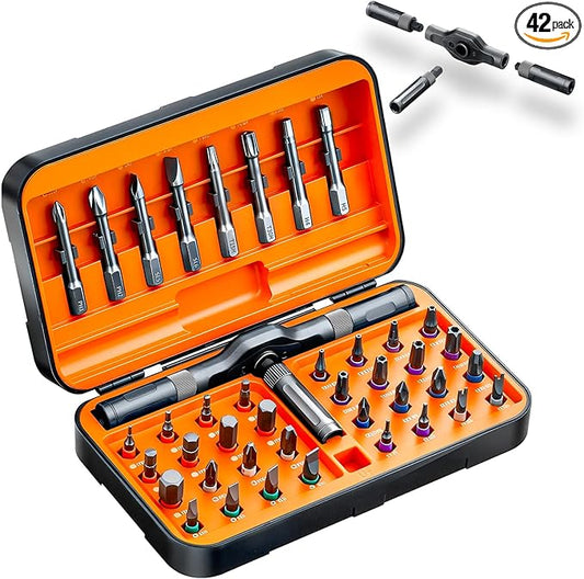 42 in 1 Magnetic Screwdriver Set, DIY Ratchet Screwdriver Set, Multi Bit Screw Drive with Storage Case, Portable Compact Repair Tool Kit for Gifts, Furniture, Computer, Bicycle - Orange