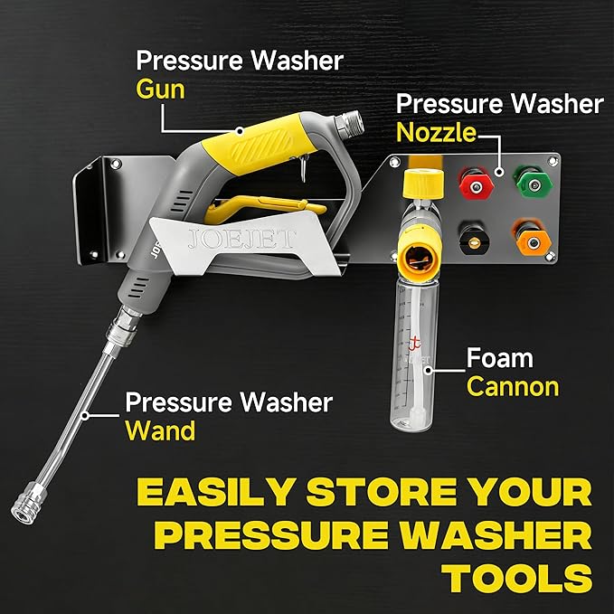JOEJET Pressure Washer Gun Holder, Stainless Steel Foam Cannon Holder, Wall Mount Storage Organizer for Pressure Washer Nozzle Tip, 1/4” Quick Connect