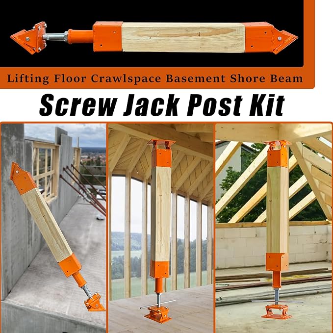 Screw Jack Post Kit (10"-14") with 0-45° Swivel & 4x4 Joist Holder, 66000 LBS Heavy Duty Shore Jack for Beam Repair, Adjustable House Jack Post, Floor Joist Support and Crawlspace Shoring