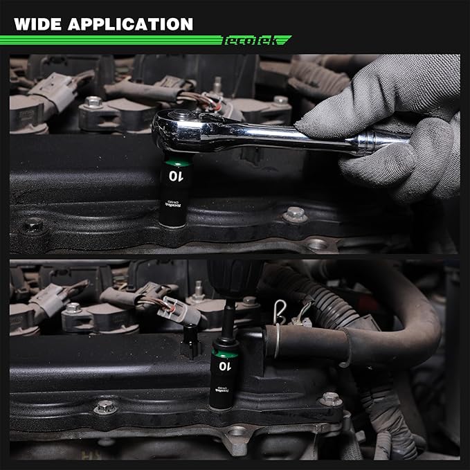 3/8-Inch Drive 12-Point Metric Semi-Deep Impact Socket Set, Mid-Length Socket Set, 7mm to 19mm, CR-MO, Stamped and Ink Filled Size Marking, 13-Piece