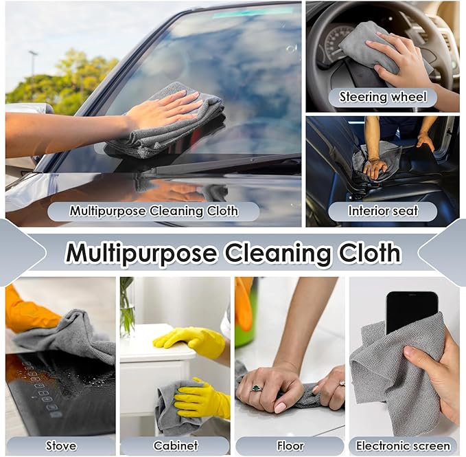 65 Pack of Microfiber Cloths in a Roll, 10" x 10" Reusable Washable Cleaning Rag Tear Away Towels for Auto House Garage Dust Kitchen Bathroom, Lint-Free Not Scratch Cleaning Supplies