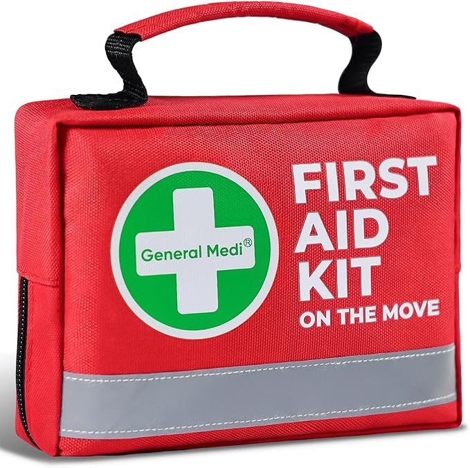 General Medi First Aid Kit - 150 Pieces Small Compact First Aid Kit Bag - Includes Instant Cold Pack, Emergency Blanket for Travel, Home, Office, Vehicle, Camping