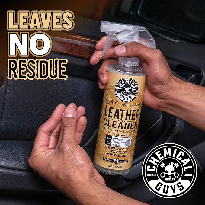 Chemical Guys Colorless and Odorless Leather Cleaner - Safe for Natural, Synthetic, Faux, and Pleather, Car Interior Cleaner, Safe for Furniture, Boots, Apparel, & More - 16 oz