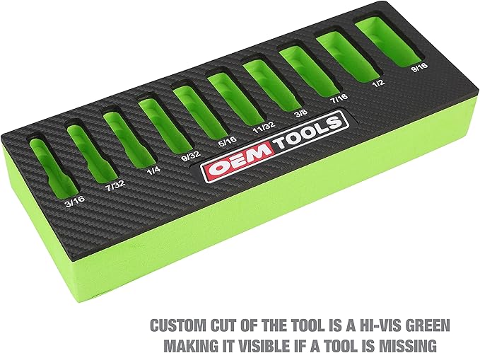 OEMTOOLS 23985 10 Piece 1/4" Drive Deep Socket Set, SAE Sizes 3/16"-9/16", Rust-Resistant 1/4 Drive Socket Set, EVA Storage Tray, Heat-Treated Alloy Steel Sockets