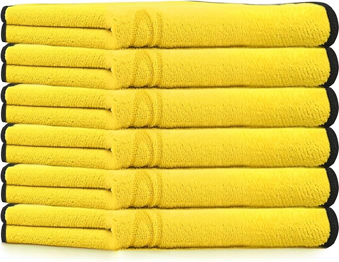 Solid Multipurpose Plush Microfiber Cleaning Cloth Towel for Household, Car Washing, Drying & Auto Detailing - 11" x 22" (6)